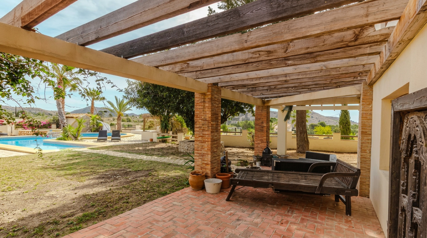 Pergola terrace beside the pool